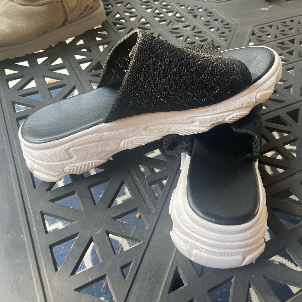 Mesh Black Mule Sneaker Slip On Sandal Stretchy Platform Flatform Wedge Heel